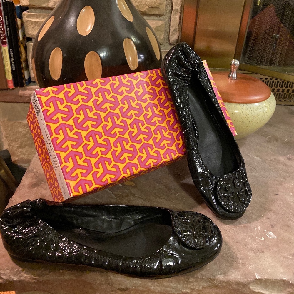 Tory Burch Reva in Black Croc (gently worn)